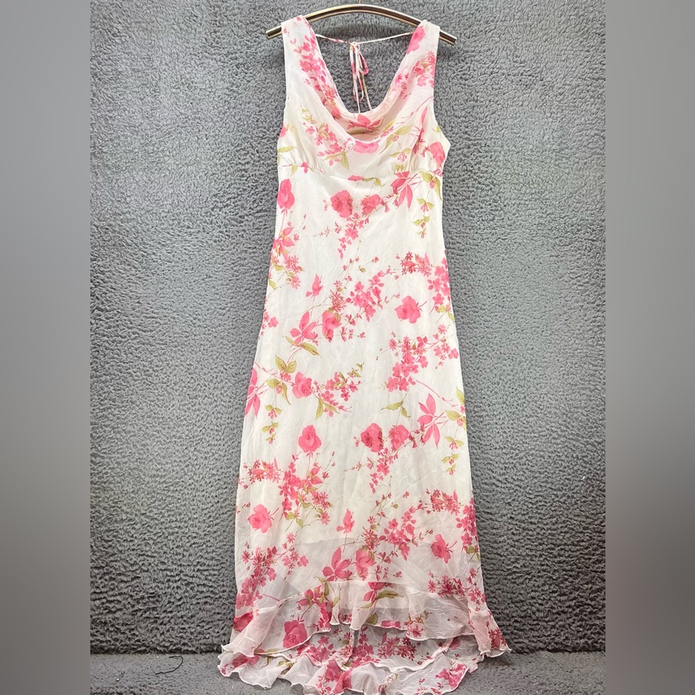 Vtg Cowl Neck Dress 11/12 Floral Hi/Low‎ Fairycore Cottagecore Soft Girl Pastel